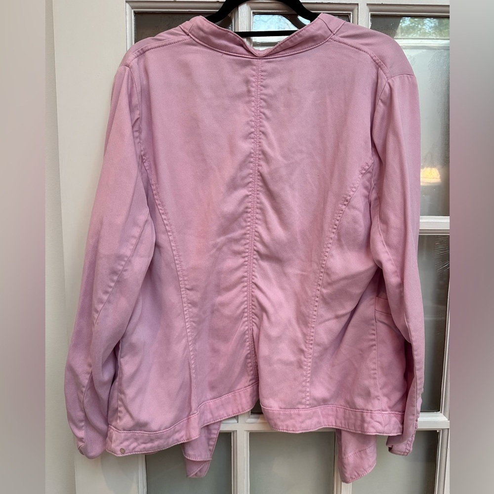White House Black Market Dusty Rose Pink Drape Front Roll Sleeve Jacket Size XL - Picture 9 of 12
